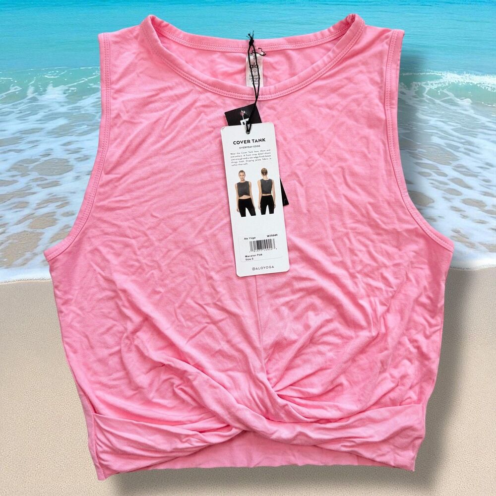 NWT Alo Yoga Cover Tank Twist Front Soft Cropped Sleeveless Athletic Pink Top S